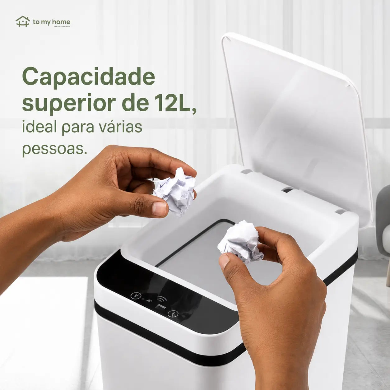 Lixeira automática 12 L sem toque com sensor infravermelho, tampa vedada e design slim para cozinha, banheiro, escritório e uso diário em casa