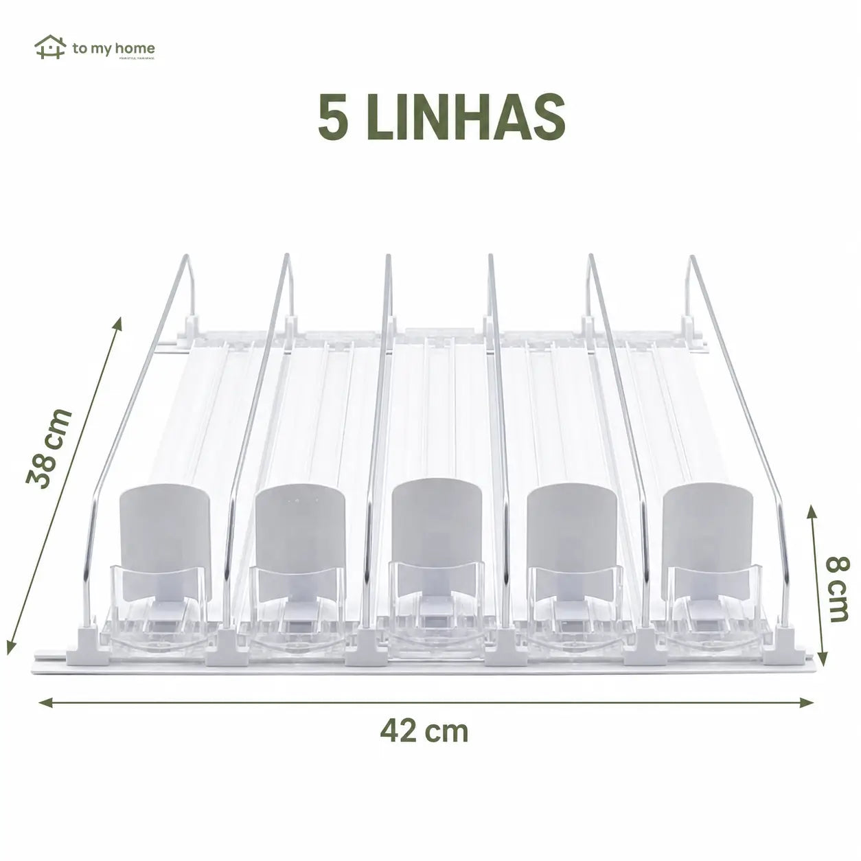 Dispenser de latas para geladeira em plástico reciclado com propulsão automática, organiza refrigerantes e libera espaço nas prateleiras da cozinha diariamente