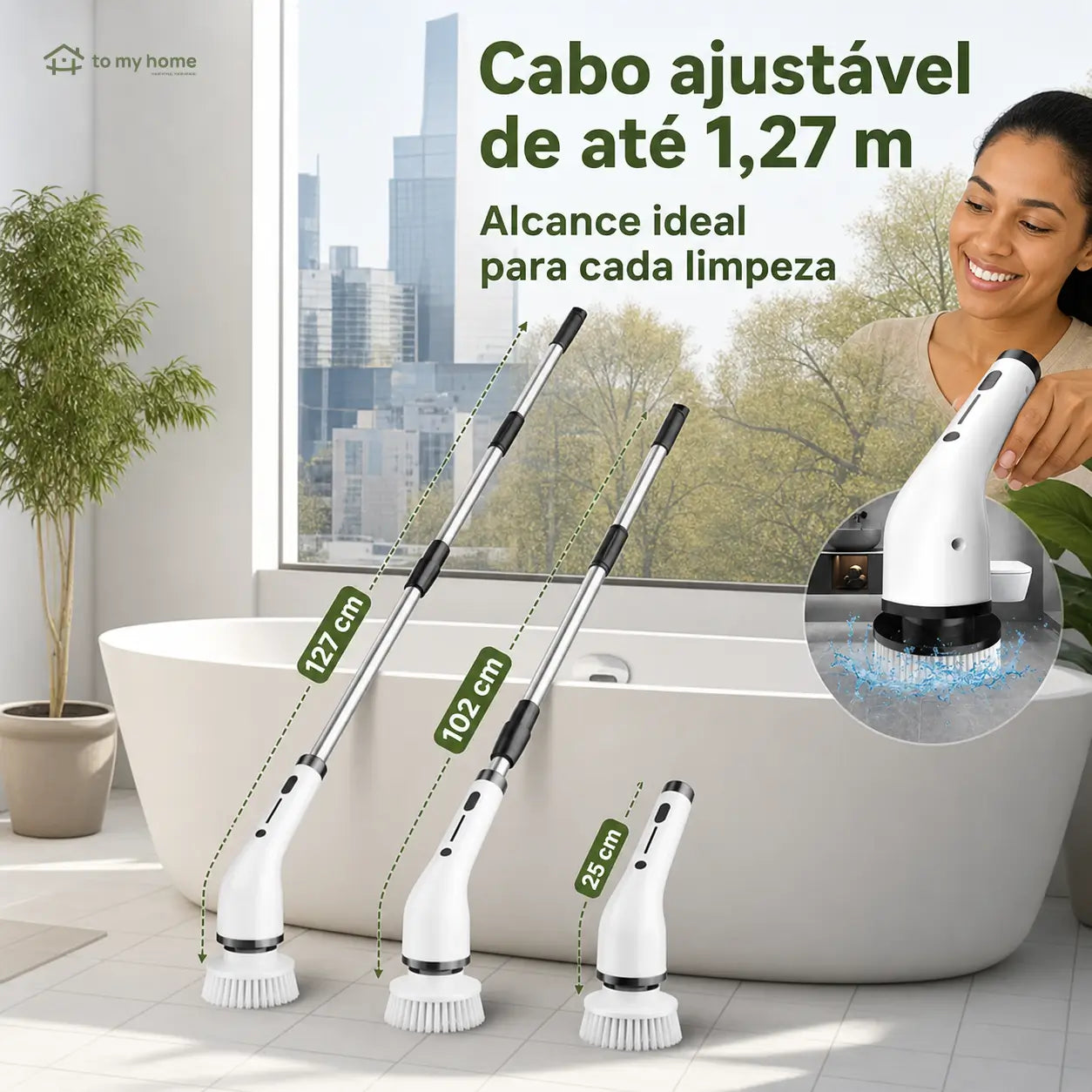 Limpador elétrico giratório sem fio com 2 velocidades, USB-C e extensão ajustável para limpeza prática de banheiro, cozinha, rejuntes, pia e piso