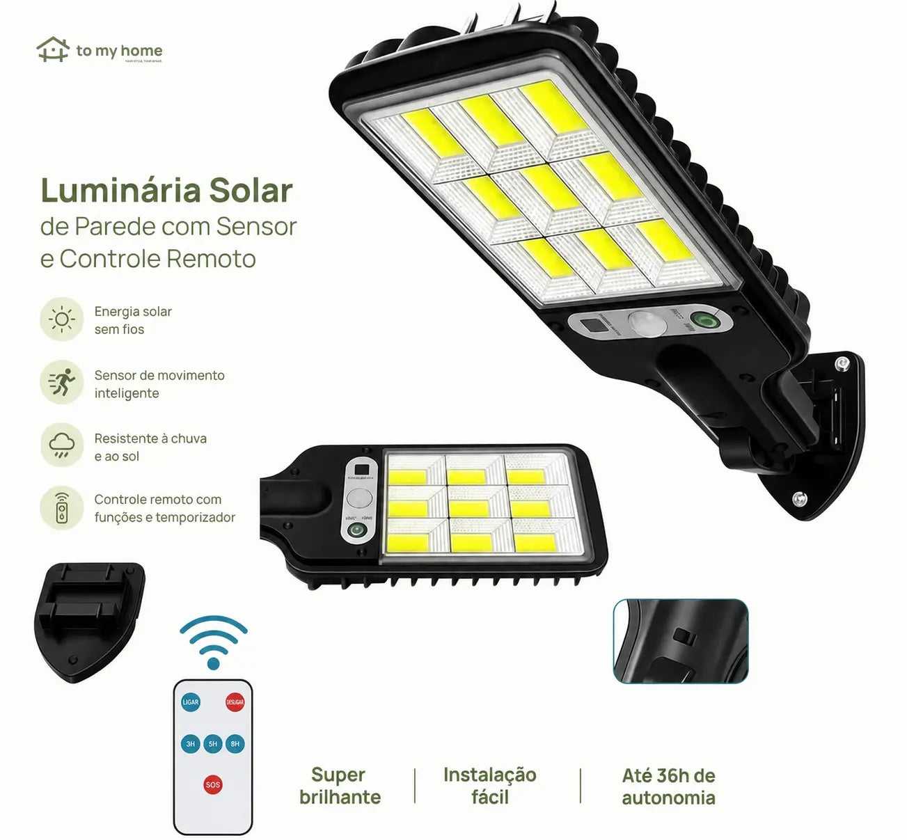 Kit 4 luminárias solares LED para área externa com sensor de presença, controle remoto e 3 modos para quintal e garagem