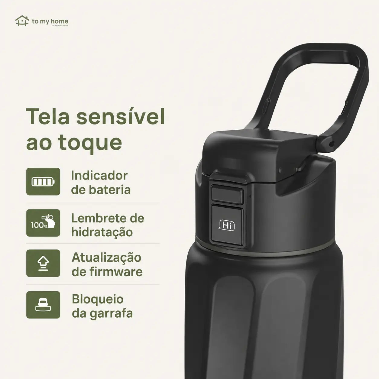 Garrafa térmica inteligente em aço inox com app, LED e lembrete de hidratação para academia, viagem e rotina diária sem vazamentos