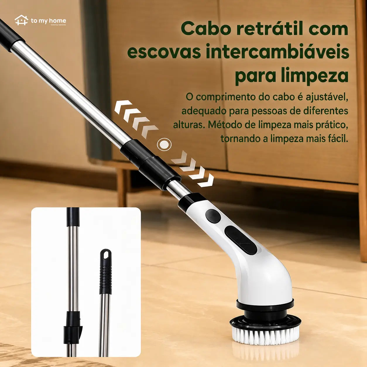Escova elétrica de limpeza sem fio IPX7 com cabo extensível e 9 cabeças para banheiro, cozinha, pisos e rejuntes do dia a dia