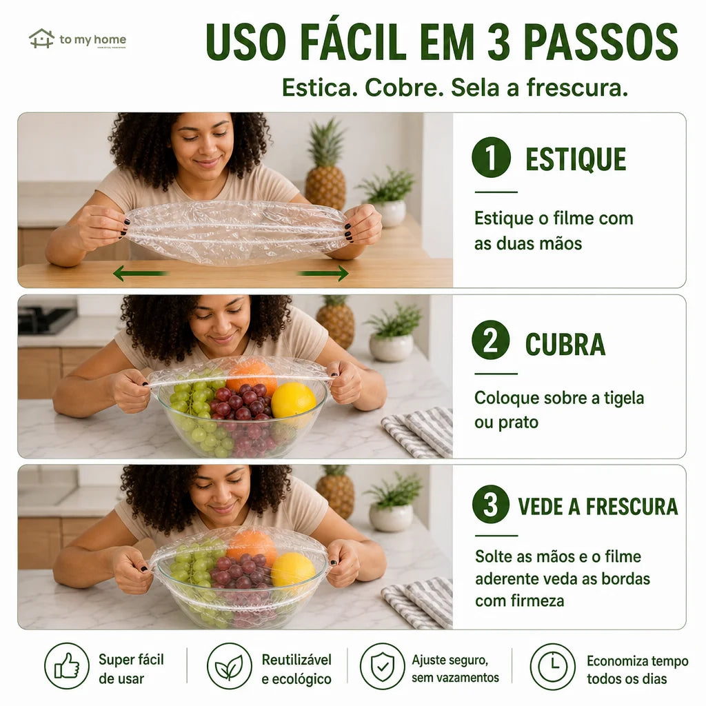 Capas elásticas reutilizáveis para tigelas e pratos, sem filme plástico