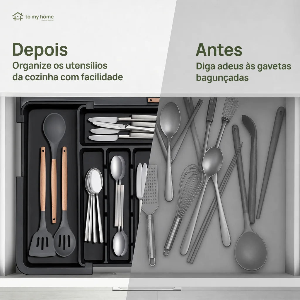 Organizador de talheres expansível com 9 compartimentos para gaveta