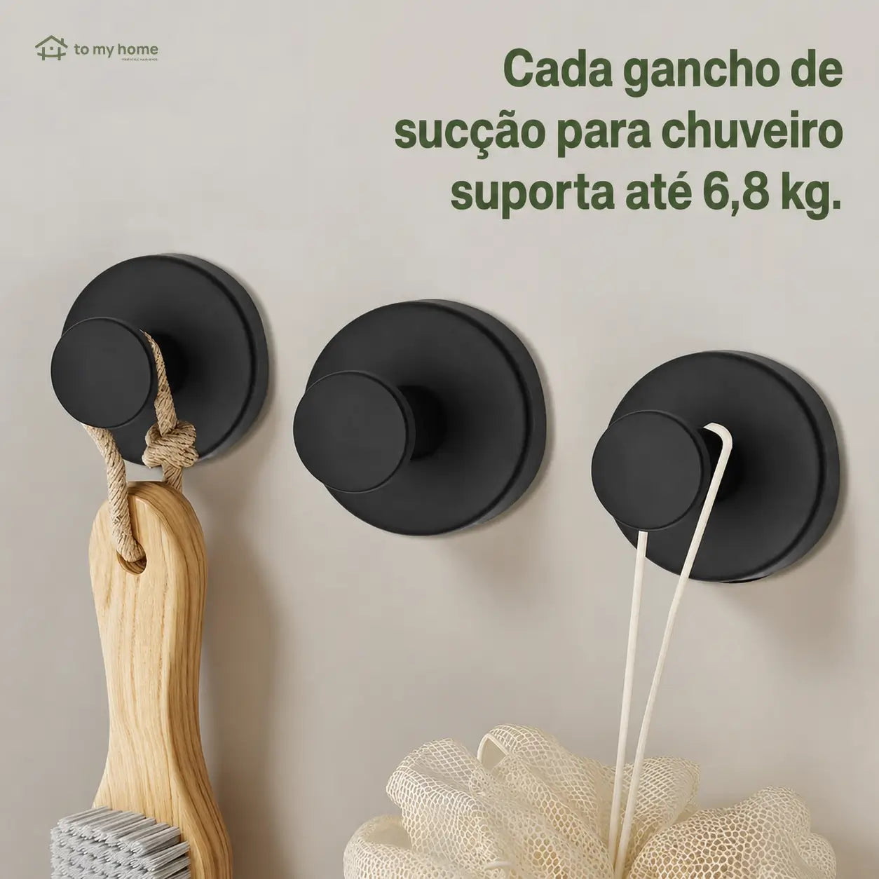 Kit com 2 ganchos de ventosa sem furar, acabamento preto fosco para organizar toalhas e acessórios no banheiro e cozinha com praticidade