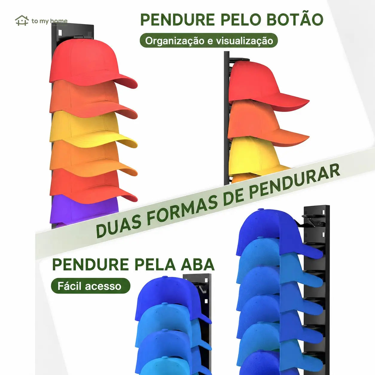 Organizador de bonés de parede com 2 suportes, adesivo ou parafuso, economiza espaço no quarto e closet, comporta 18 bonés