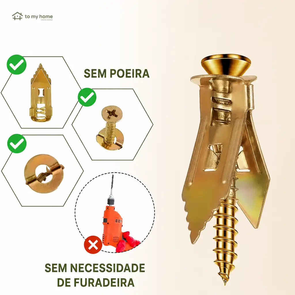 Kit com 200 buchas para drywall autoperfurantes sem furadeira para quadros, prateleiras, cortinas e armários de parede em casa e no escritório