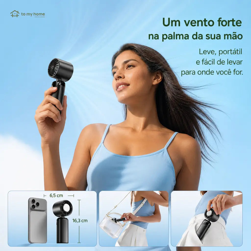 Ventilador portátil turbo 4 em 1 com 200 velocidades, display LED e bateria 3600 mAh para viagem, mesa e pescoço