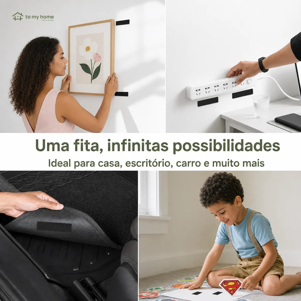 Fita dupla face autoadesiva tipo velcro, reutilizável e resistente à água, para quadros, cabos, parede e projetos DIY em casa