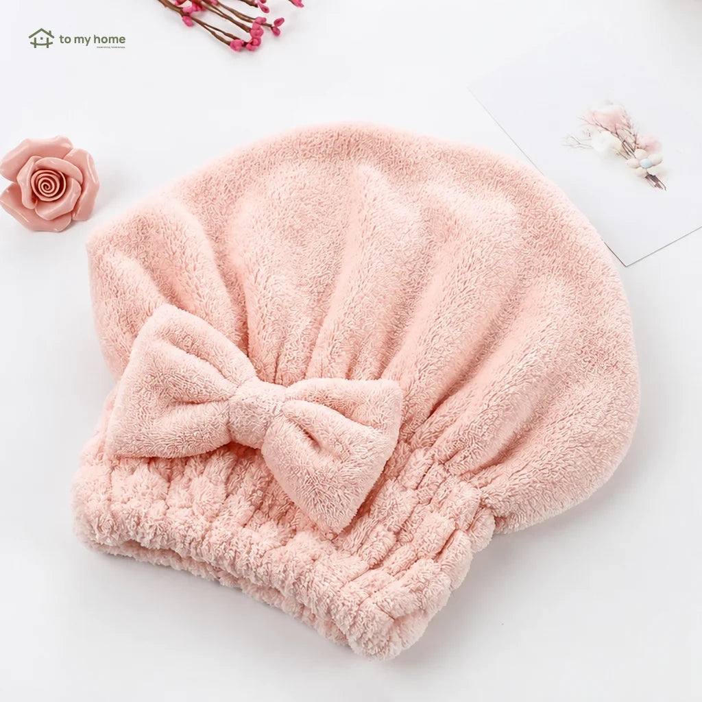 Conjunto de toucas toalha ultra-absorventes com laço decorativo, ajuste elástico e toque macio para pós-banho, maquiagem em casa ou viagem