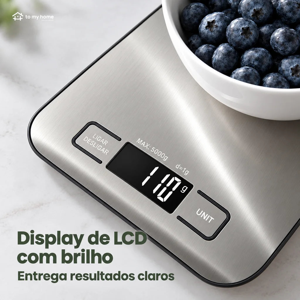 Balança digital de cozinha com tara e precisão de 1 g