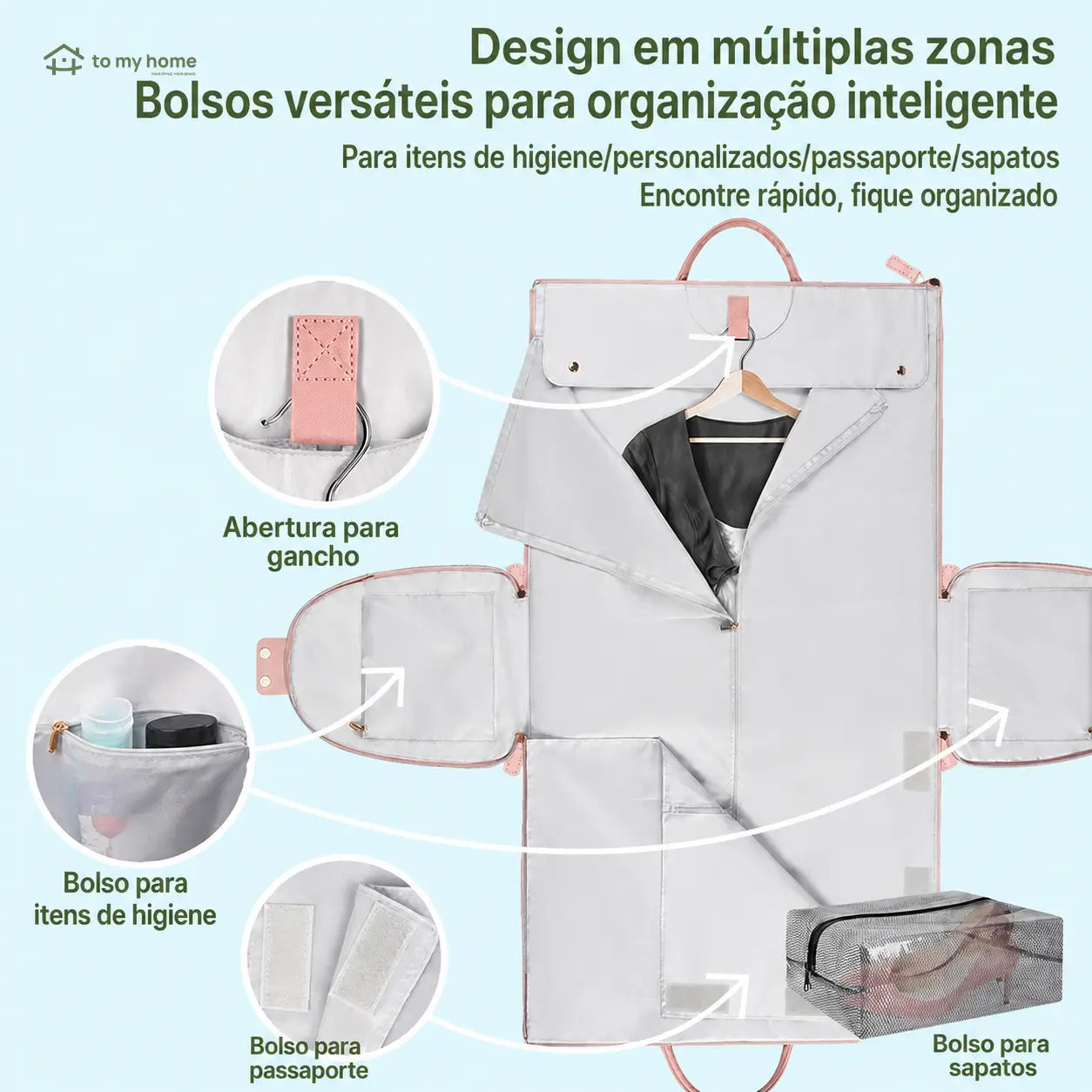 Bolsa mala de viagem 57L resistente à água com porta-terno e sapateira para bordo, academia e fim de semana de homens e mulheres