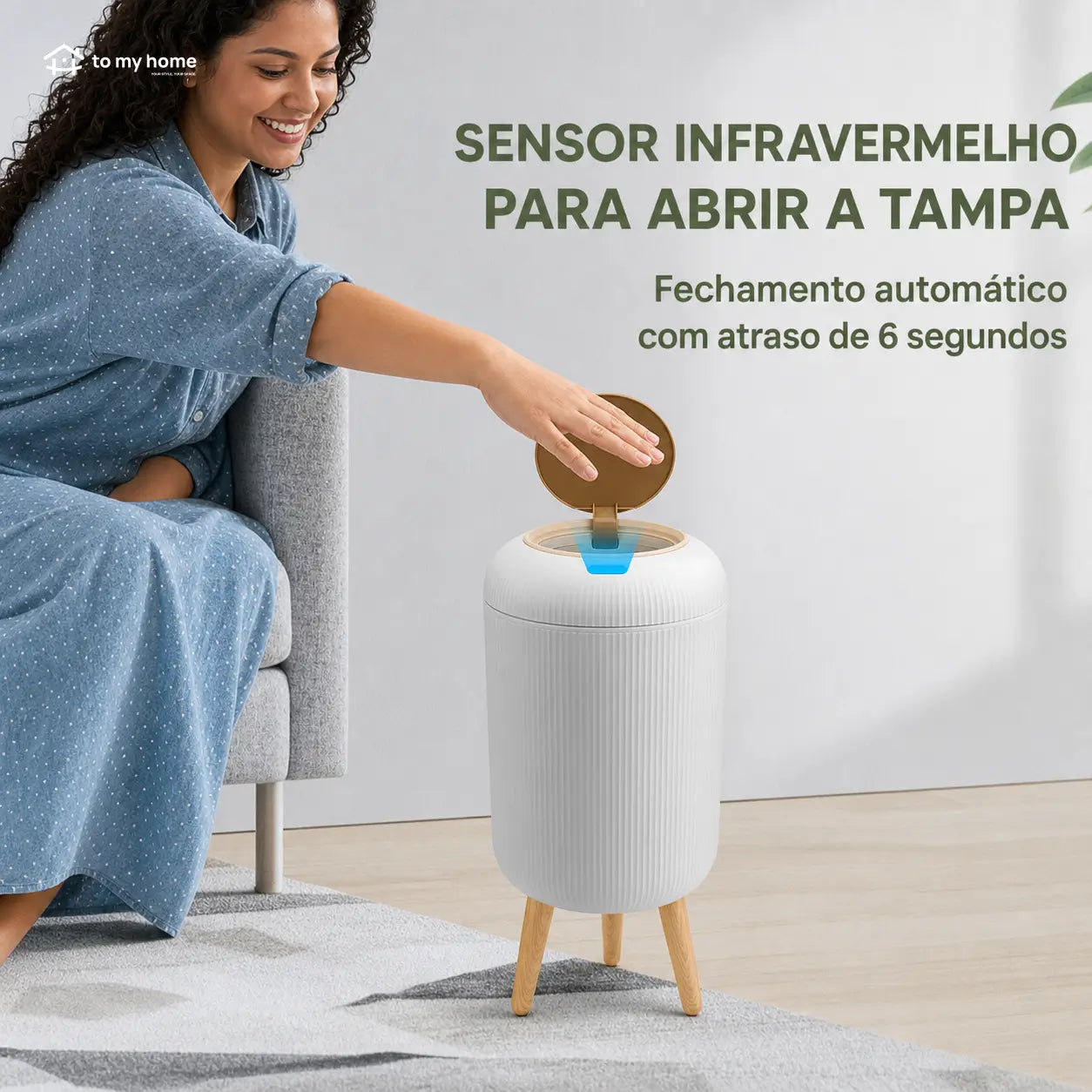 Lixeira automática compacta com sensor infravermelho, tampa antiodor e design nórdico para banheiro, quarto, cozinha e escritório em casa