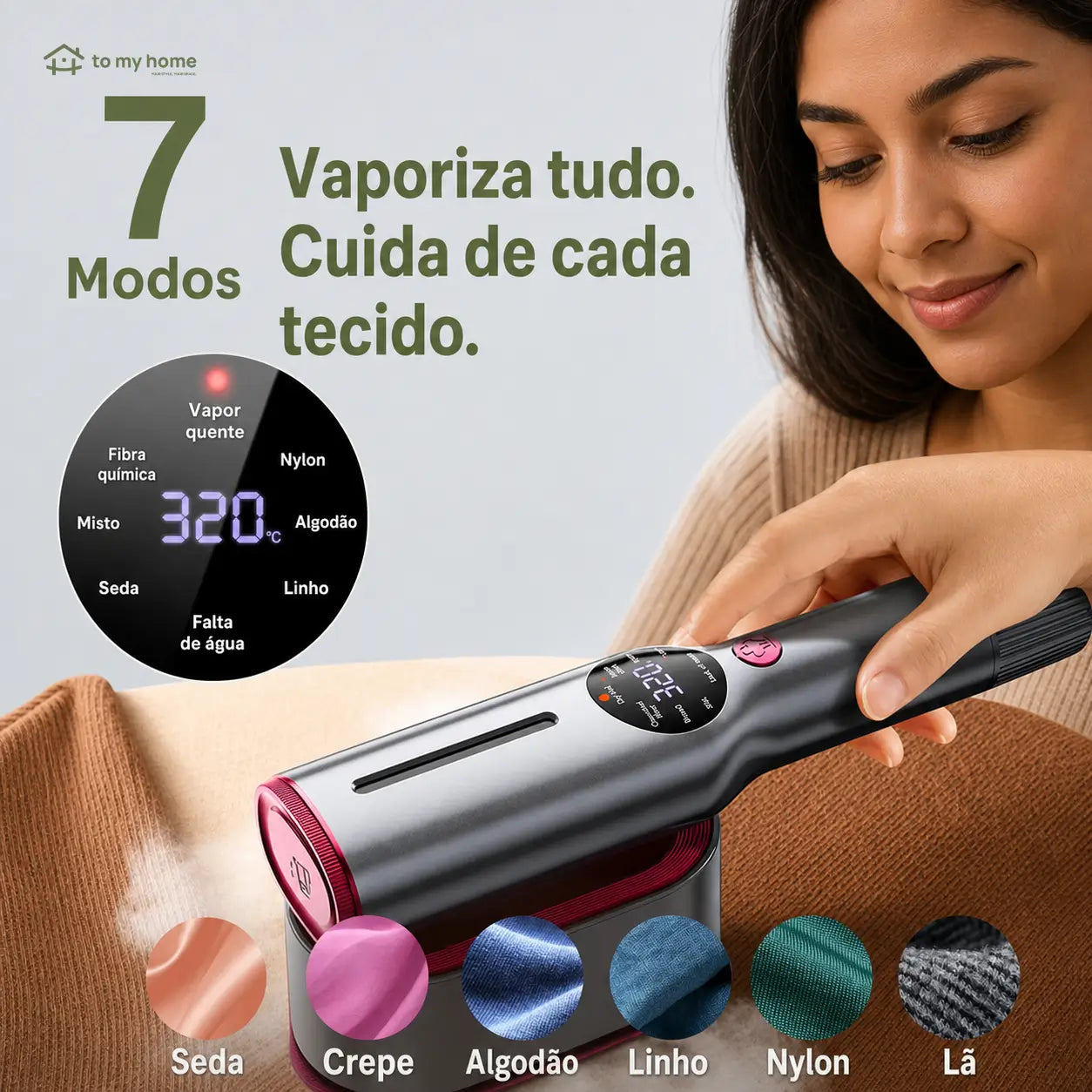 Passadeira a vapor portátil 2 em 1 com 7 modos, aquecimento rápido e cabo giratório para roupas em casa e viagens curtas