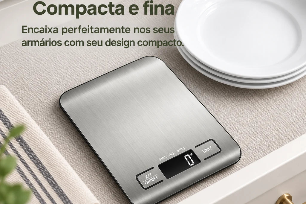 Balança digital de cozinha com tara e precisão de 1 g