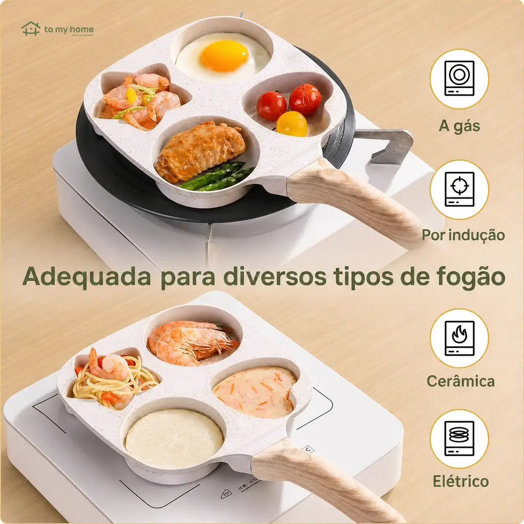 Frigideira antiaderente 4 divisórias com formas divertidas para ovos, panquecas e cafés da manhã em casa, kitnet ou cafés pequenos
