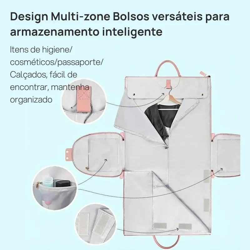 Bolsa de Viagem Duffle 57L Impermeável com Porta-Ternos, Compartimento para Sapatos, Estrutura Dobrável e Design Multifuncional