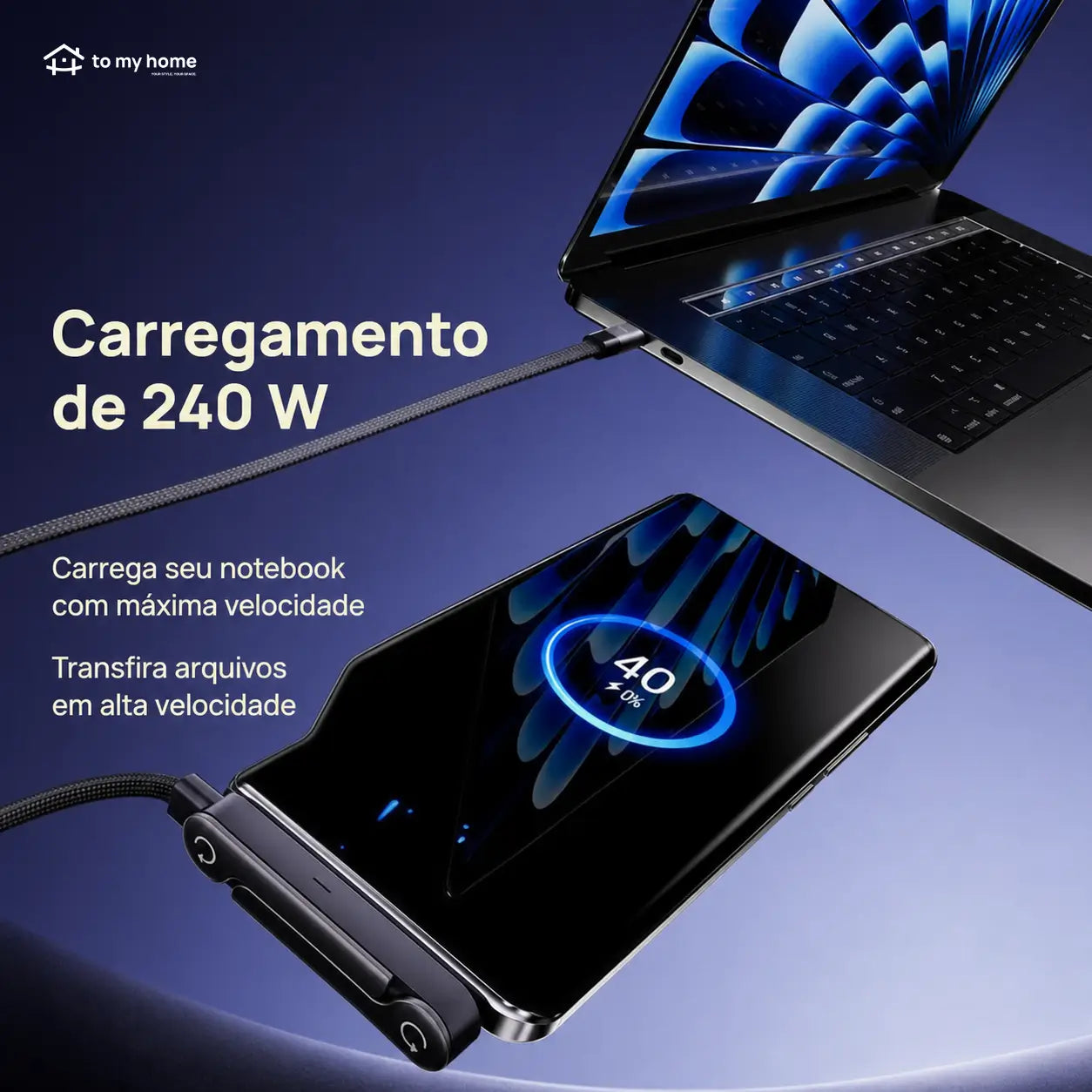 Cabo USB-C 240W com suporte invisível para celular e notebook, carga rápida 2 em 1 para jogos, escritório, viagens e carro
