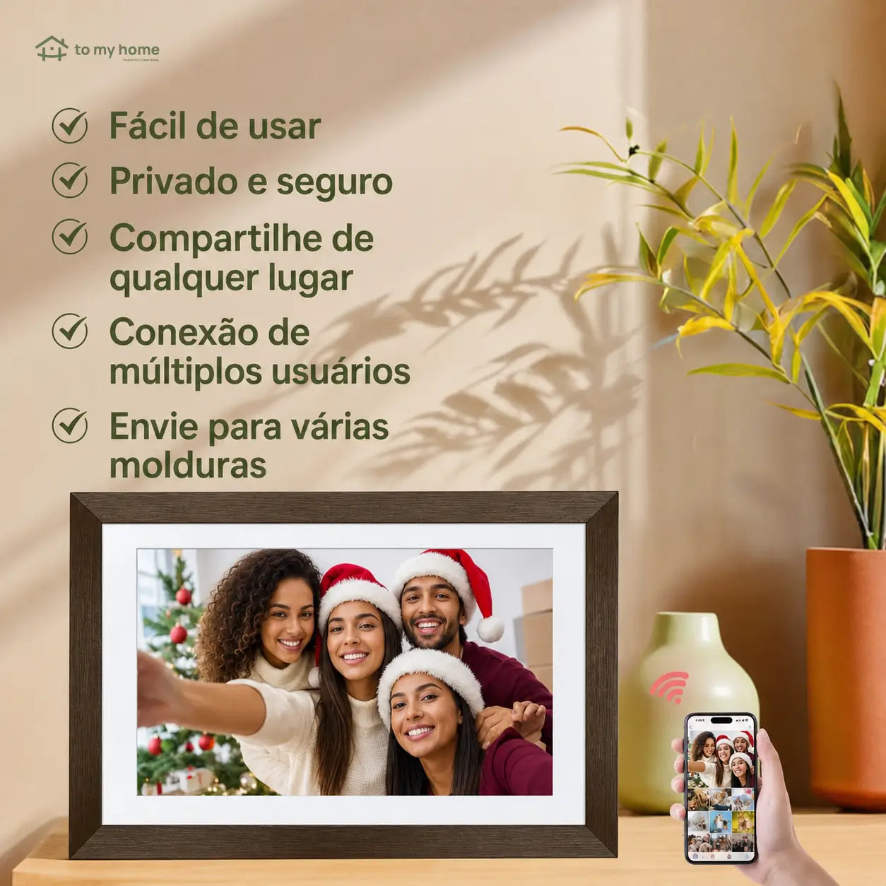 Porta-retrato digital decorativo 25,7 cm (10,1 pol.) com design em madeira e fácil manutenção para presentear e exibir lembranças todos os dias