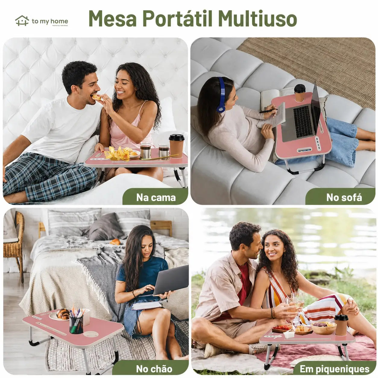 Mesa dobrável para notebook com 4 portas USB, porta-copos e gaveta para trabalhar ou estudar na cama com conforto