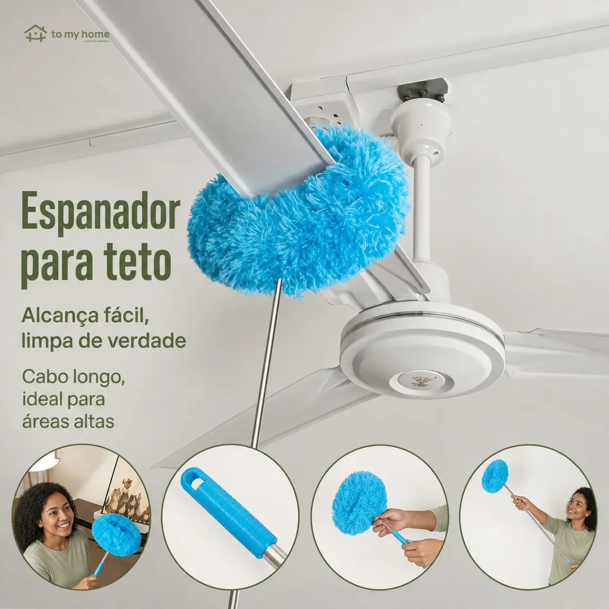 Espanador de microfibra extensível para ventilador de teto, cabo longo reutilizável para limpar paredes, cantos e áreas altas no dia a dia