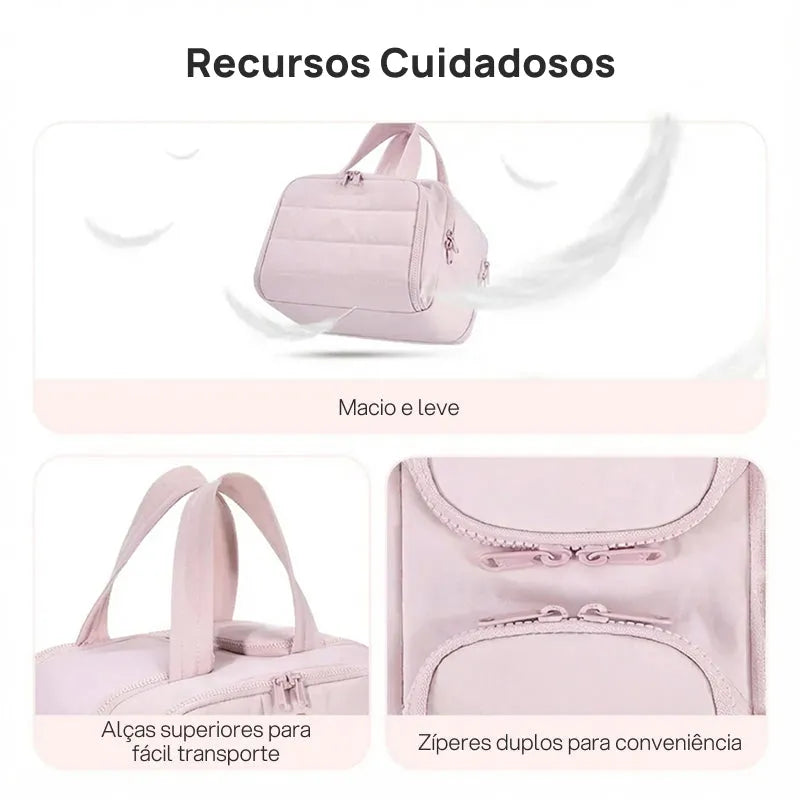 Necessaire Feminina Puffy 4 em 1 Multifuncional com Grande Capacidade, Compartimentos Separados para Maquiagem, Higiene e Viagem