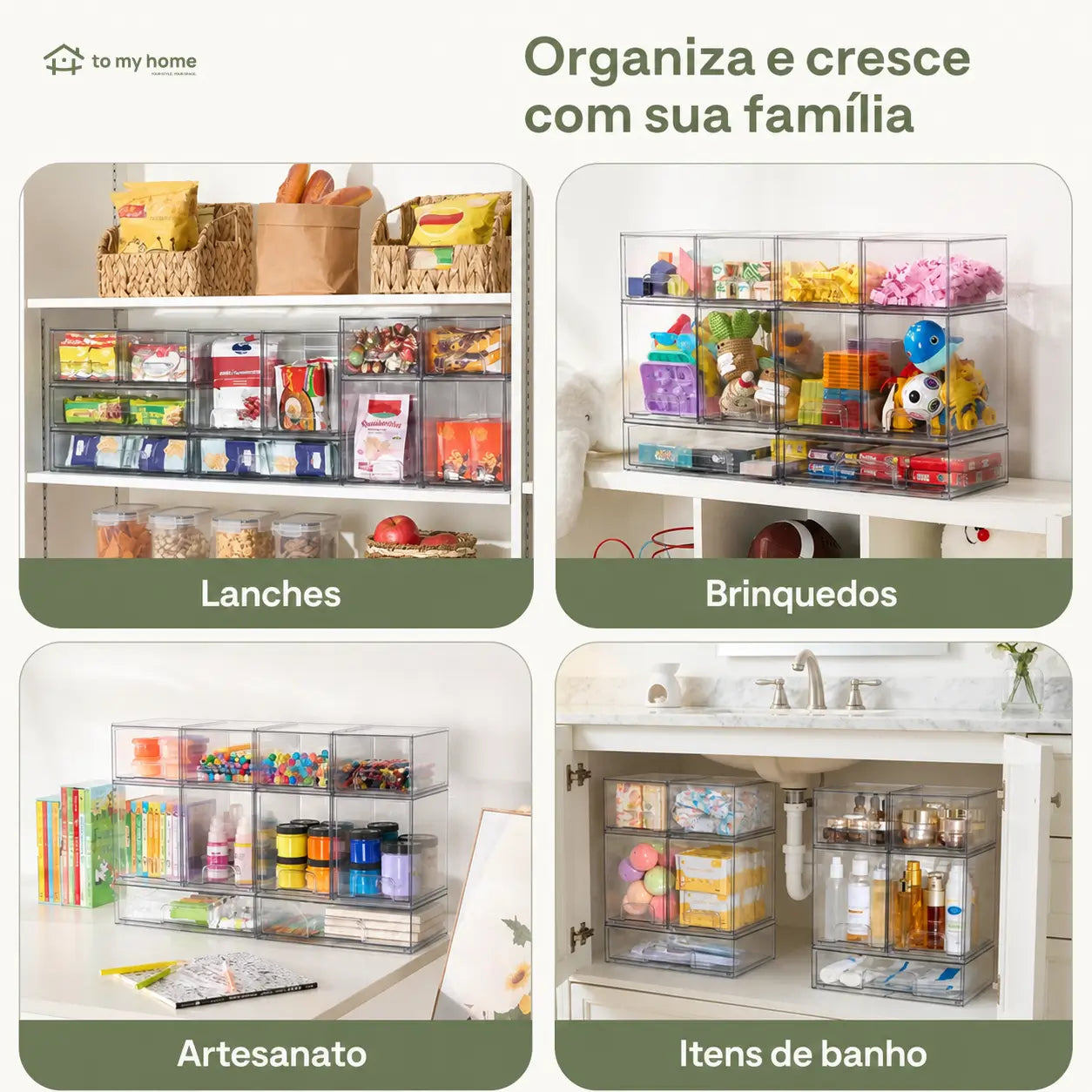 Organizador transparente empilhável com gavetas deslizantes para banheiro, cozinha, escritório e itens de bebê, kit multiuso com 5 ou 8 peças