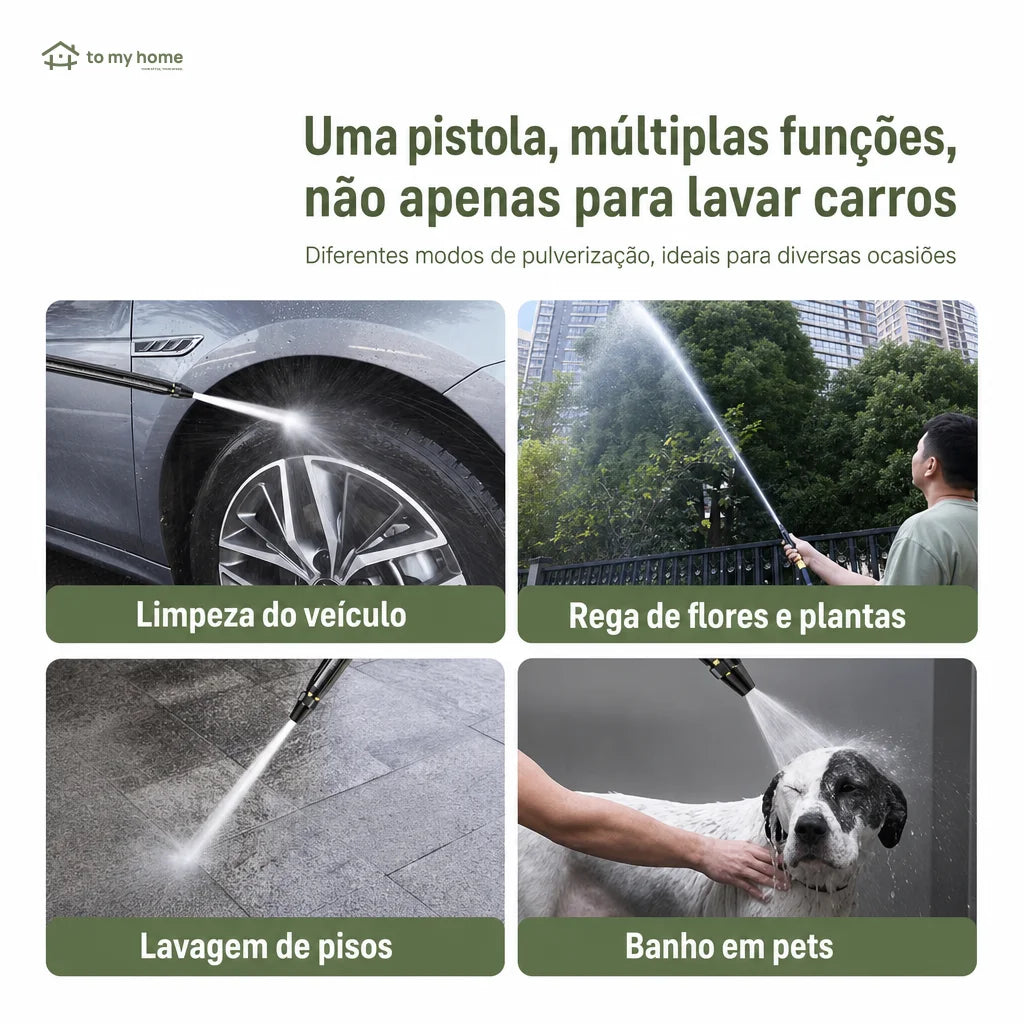 Pistola de água alta pressão com bico ajustável para lavar carro, quintal, plantas e limpeza doméstica com praticidade no dia a dia
