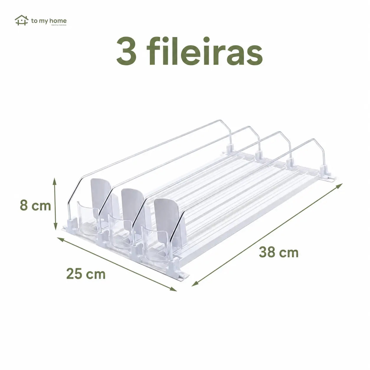 Dispenser de latas para geladeira em plástico reciclado com propulsão automática, organiza refrigerantes e libera espaço nas prateleiras da cozinha diariamente