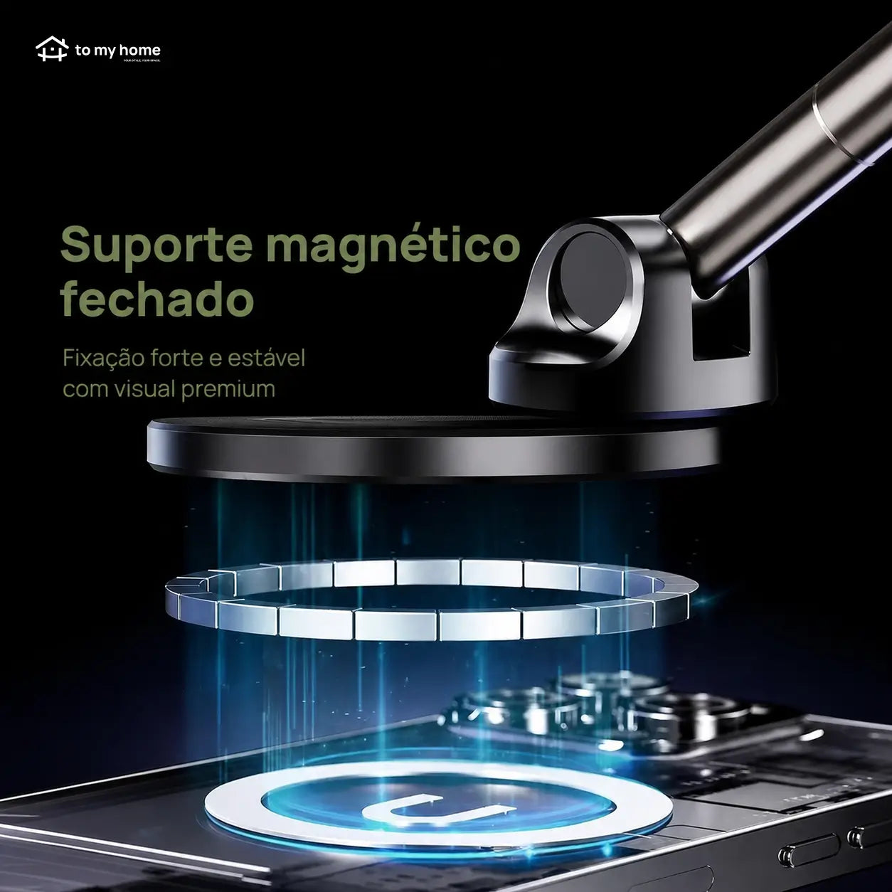 Suporte magnético para celular com ventosa a vácuo, rotação 360° e uso dobrável no carro, espelho ou academia