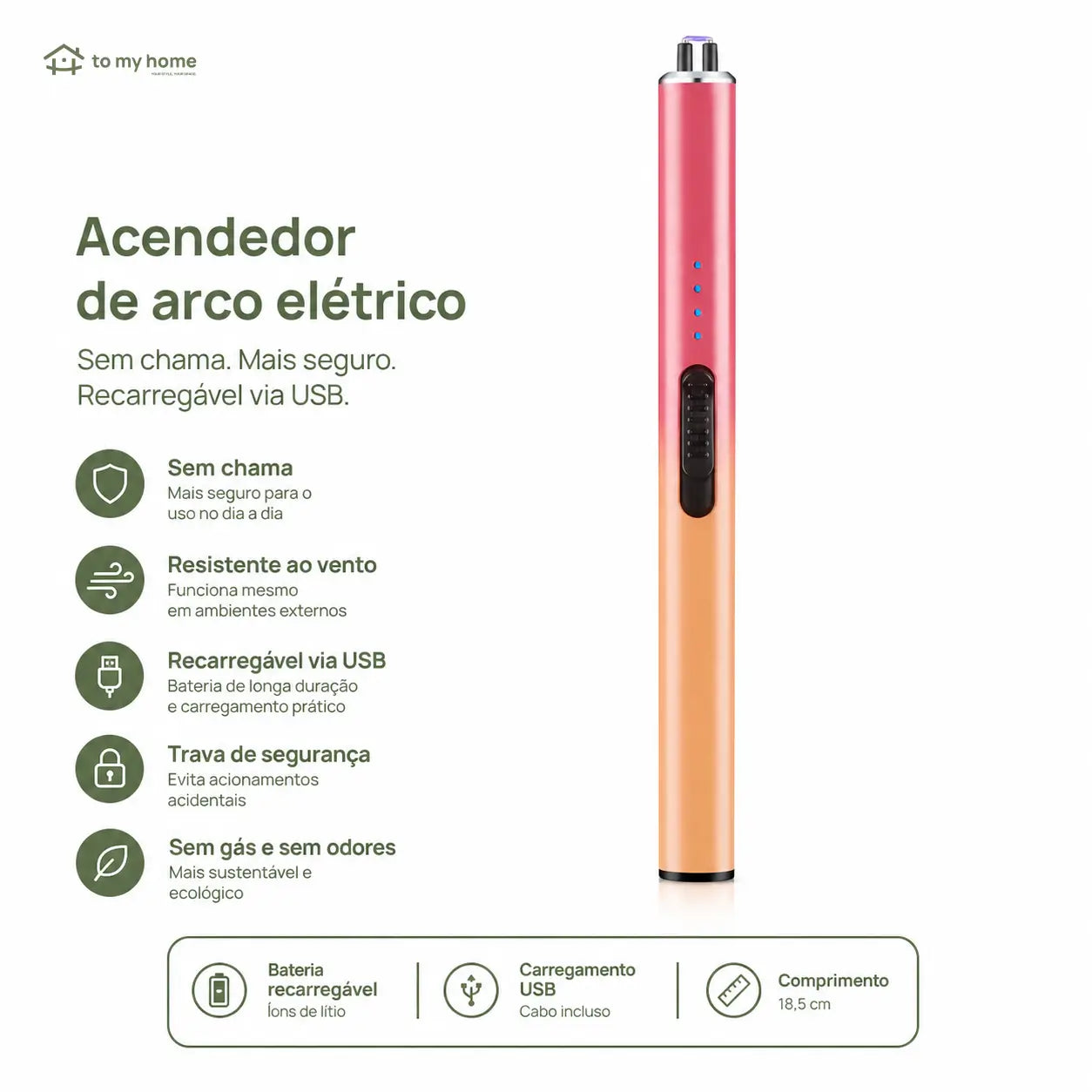 Acendedor elétrico de velas estilo caneta com indicadores LED, compacto e seguro para casa, presentes e momentos especiais do dia a dia