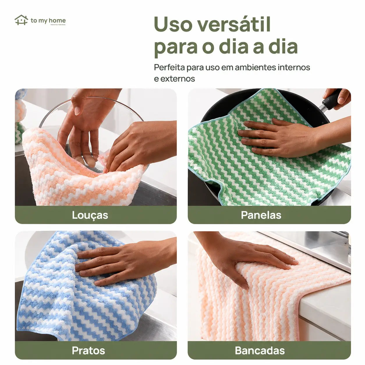 Kit 10 panos de microfibra listrados superabsorventes para cozinha, louças e limpeza sem fiapos nem marcas, reutilizáveis e laváveis