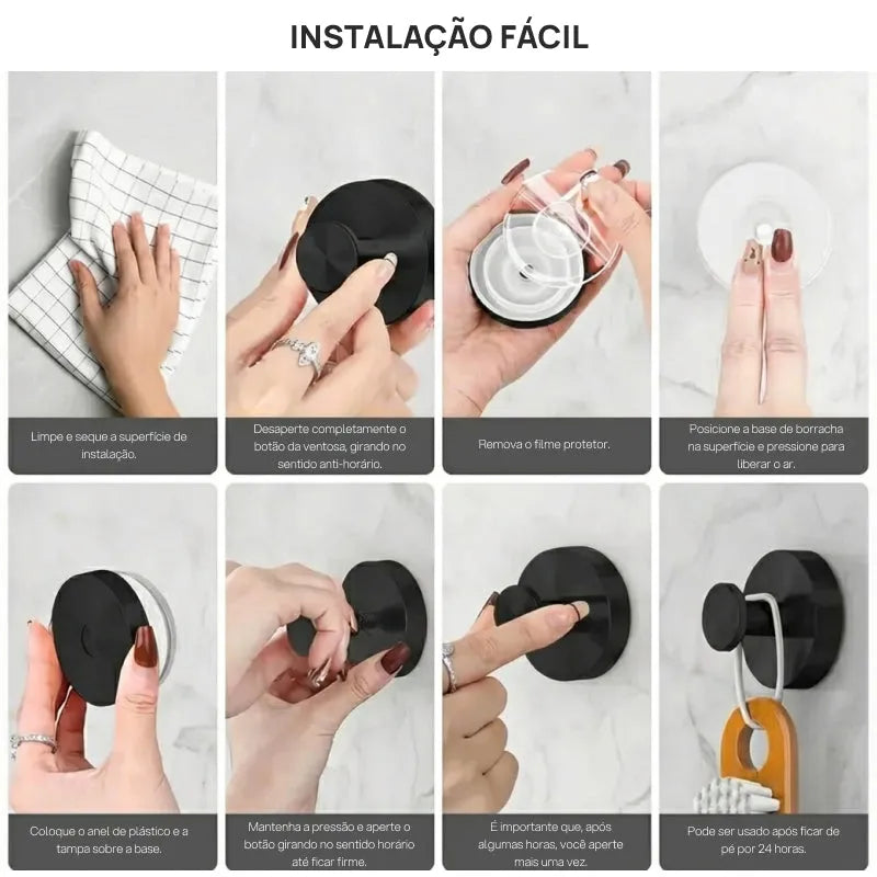 Kit 2 Ganchos de Parede com Ventosa Alta Aderência, Impermeáveis, Reutilizáveis, Resistentes e sem Perfuração para Banheiro