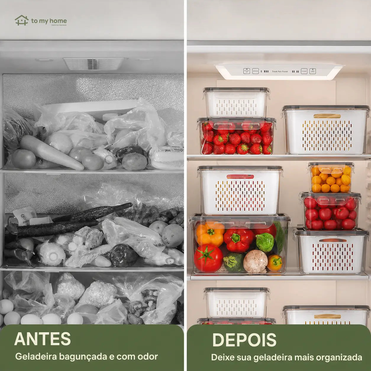 Kit com 5 potes organizadores de geladeira empilháveis, herméticos e livres de BPA, com escorredor para frutas, verduras, saladas e carnes