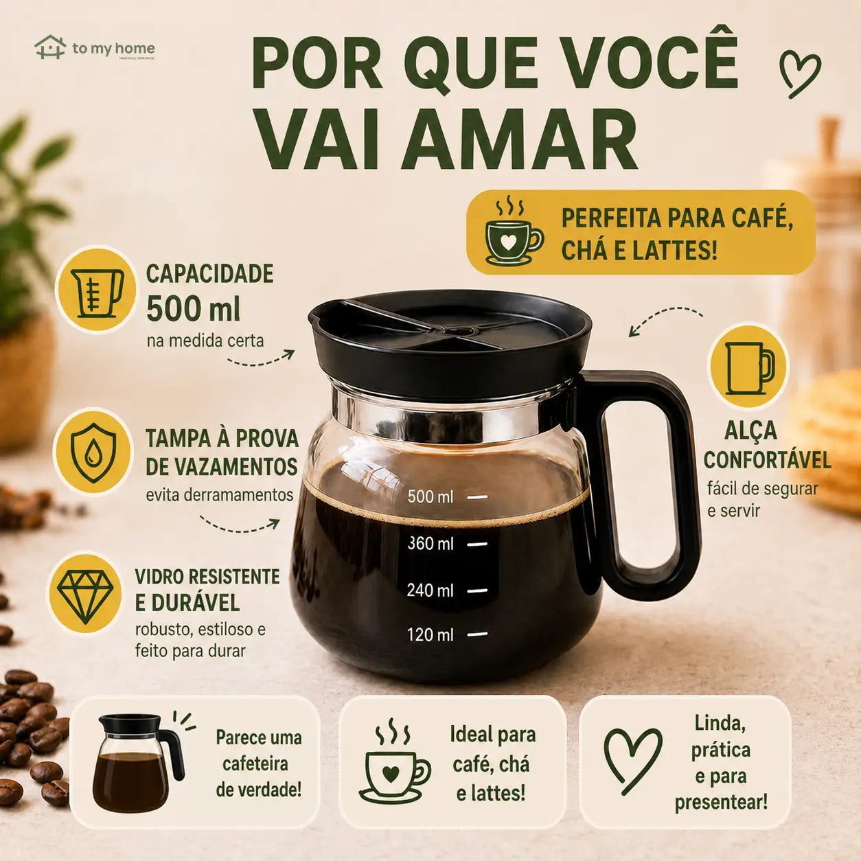 Caneca compacta de vidro 473 ml (16 oz) estilo cafeteira com tampa para presentear quem ama café e bebidas quentes no dia a dia