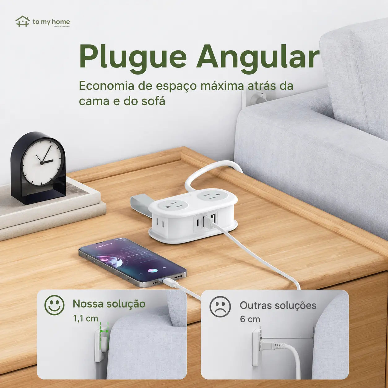 Filtro de linha compacto para viagem com 4 tomadas, USB-C e cabo curto enrolável, ideal para hotel, cruzeiro e mesa de trabalho