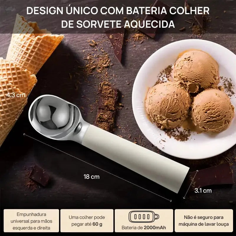 Colher elétrica aquecida para sorvete, recarregável em aço inoxidável, display LED, aquecimento rápido, segura sobremesas cremes uso fácil doméstico