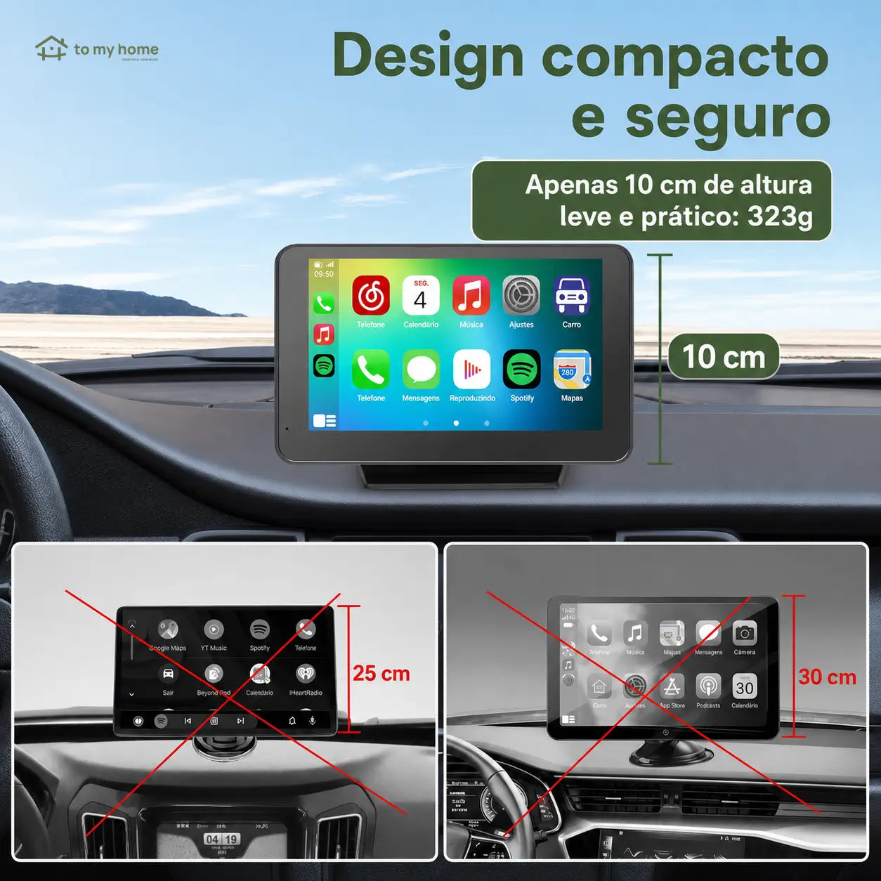 Monitor CarPlay veicular de 7 polegadas com espelhamento, áudio Bluetooth e câmera noturna para Android e iPhone para uso diário no carro
