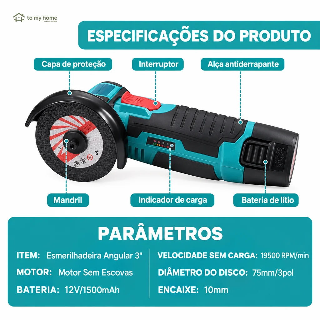Mini esmerilhadeira sem fio 12V com motor sem escovas