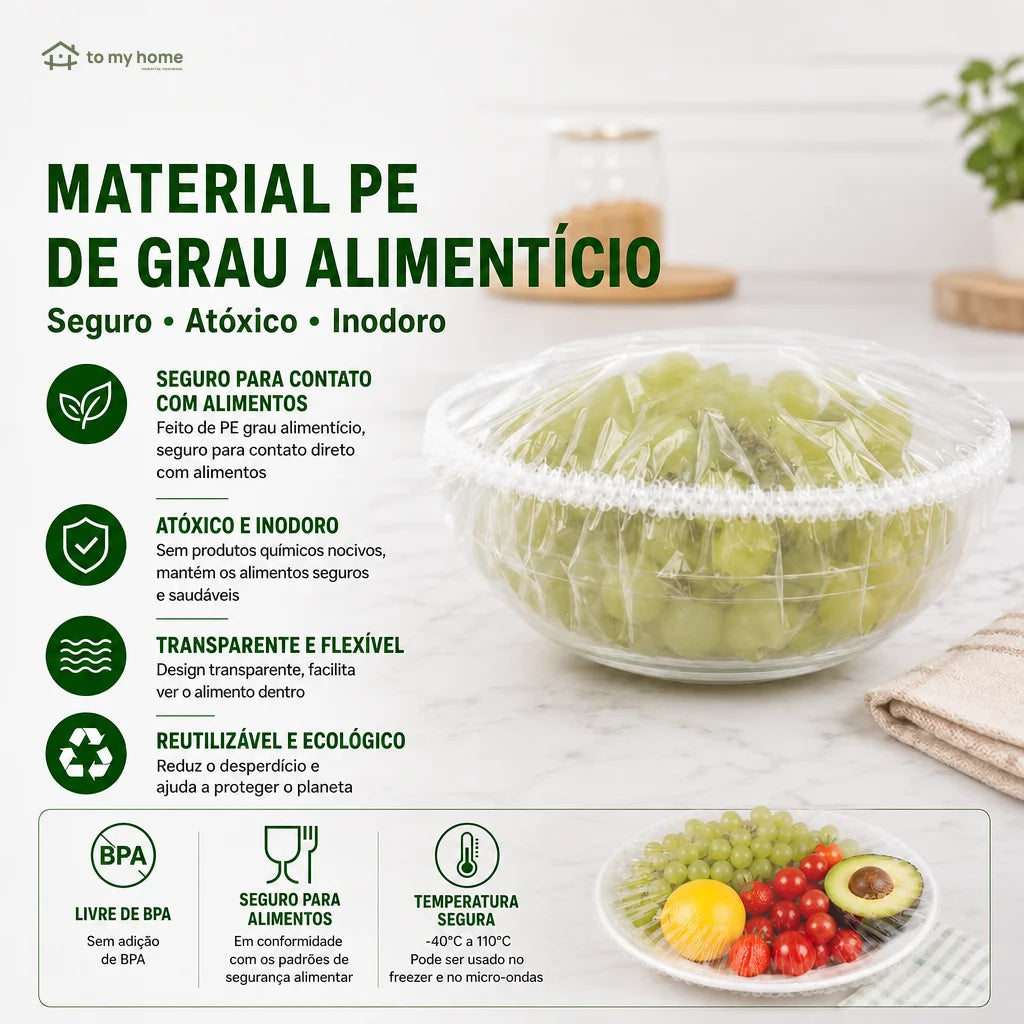 Capas elásticas reutilizáveis para tigelas e pratos, sem filme plástico