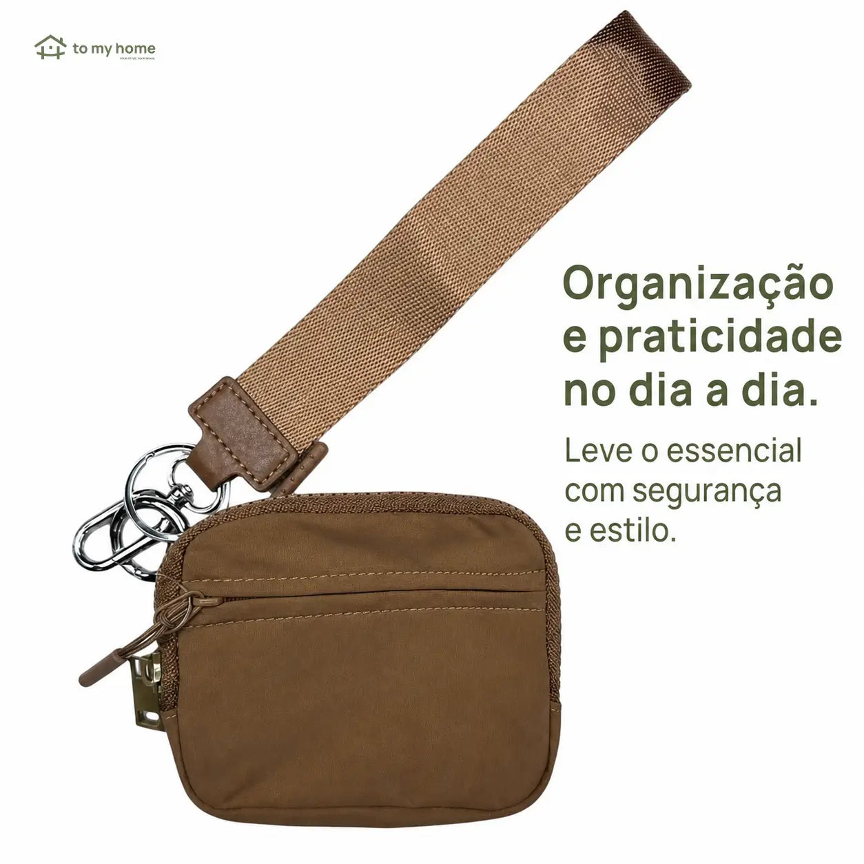 Carteira feminina compacta RFID em nylon com alça de mão, zíper e divisórias para organizar cartões e documentos no dia a dia casual