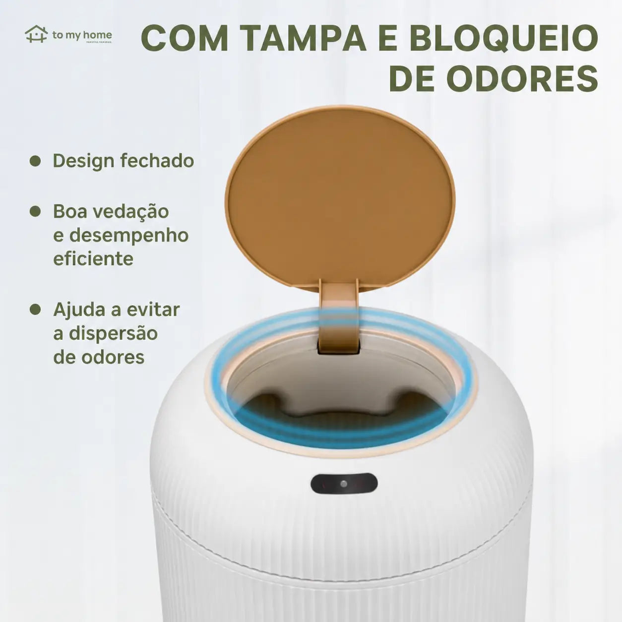 Lixeira automática compacta com sensor infravermelho, tampa antiodor e design nórdico para banheiro, quarto, cozinha e escritório em casa