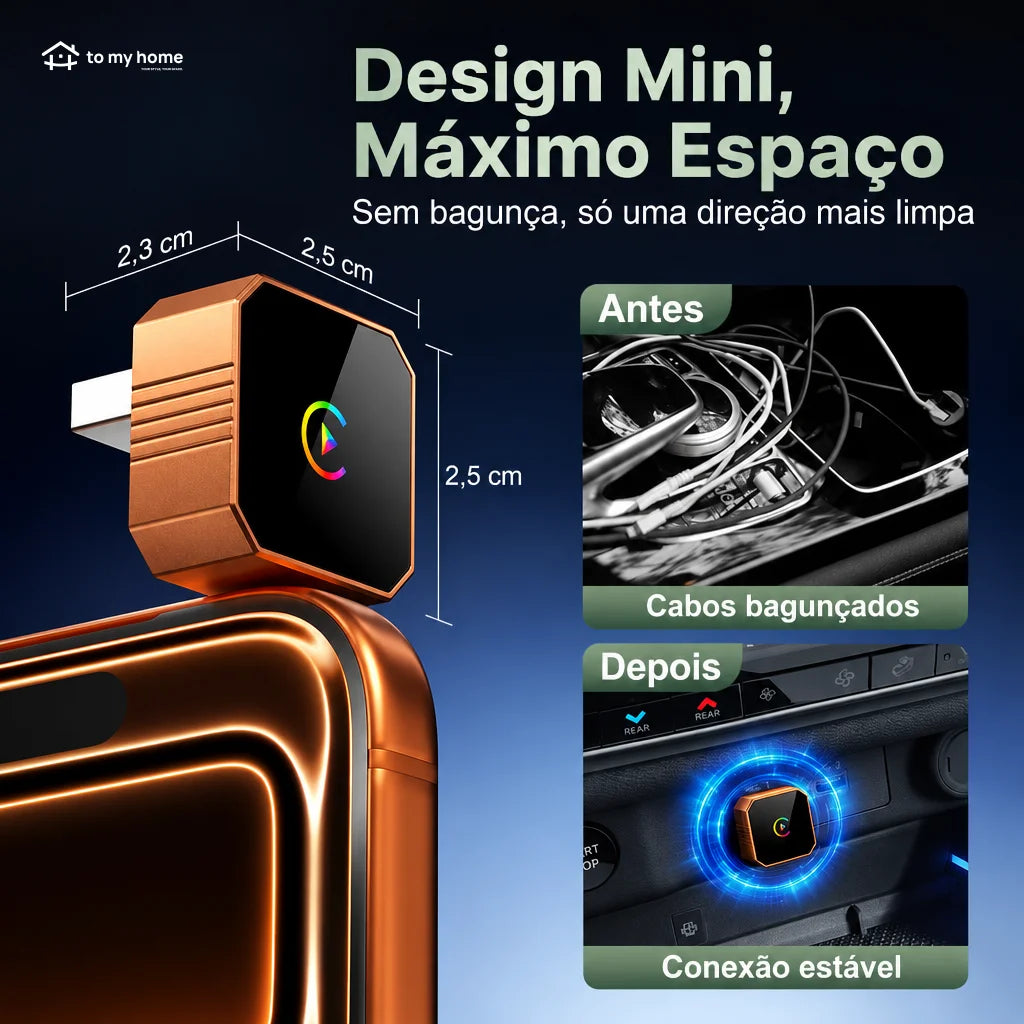 Adaptador CarPlay e Android Auto sem fio com 2 cabos