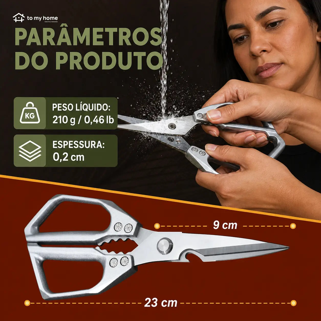 Tesoura de cozinha multiuso em aço inox SK5, desmontável e ergonômica para carnes, aves, peixes e legumes no preparo diário pesado