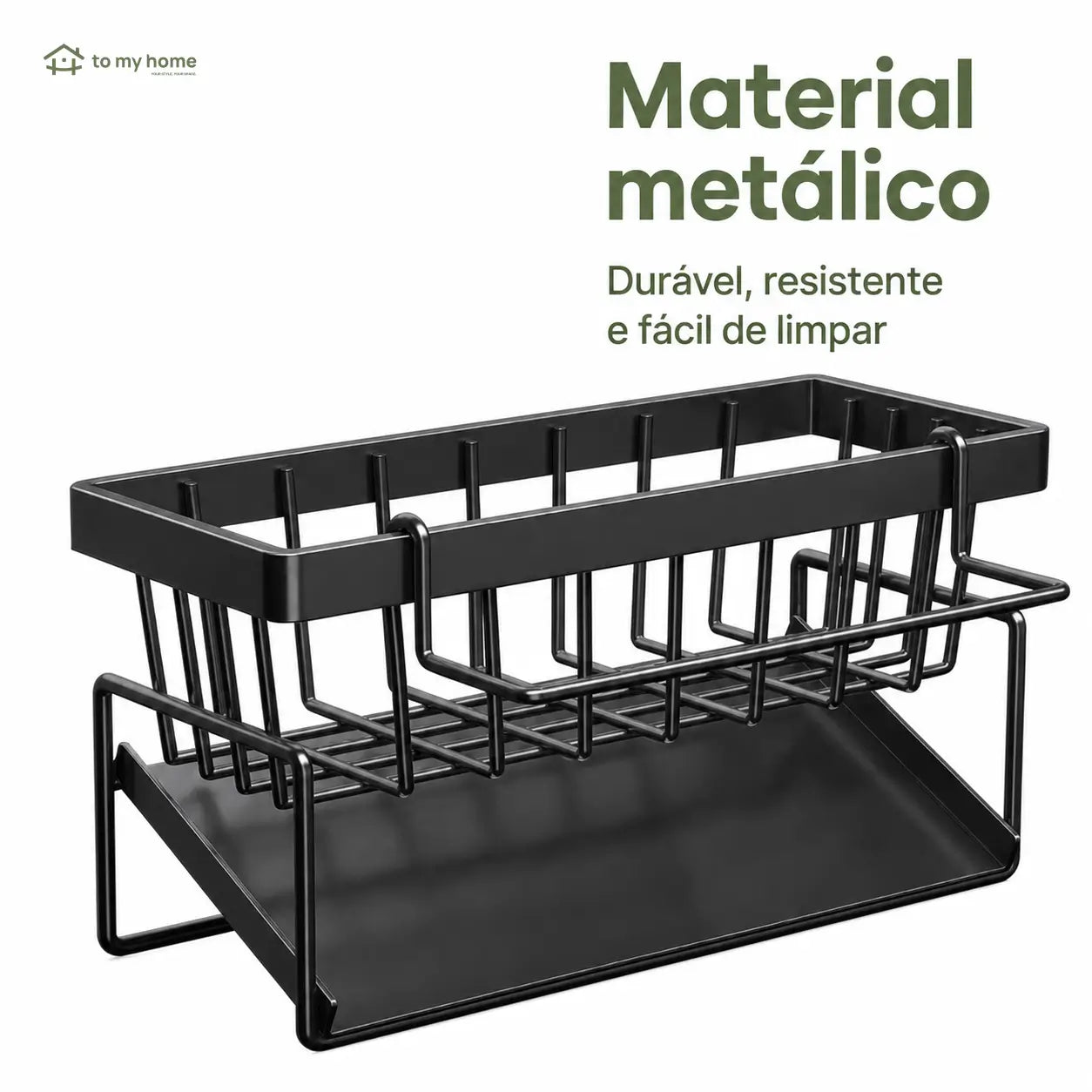 Caddy organizador de pia com porta-esponja, divisória e suporte alto para escova, ideal para cozinha compacta, bancada limpa e utensílios à mão