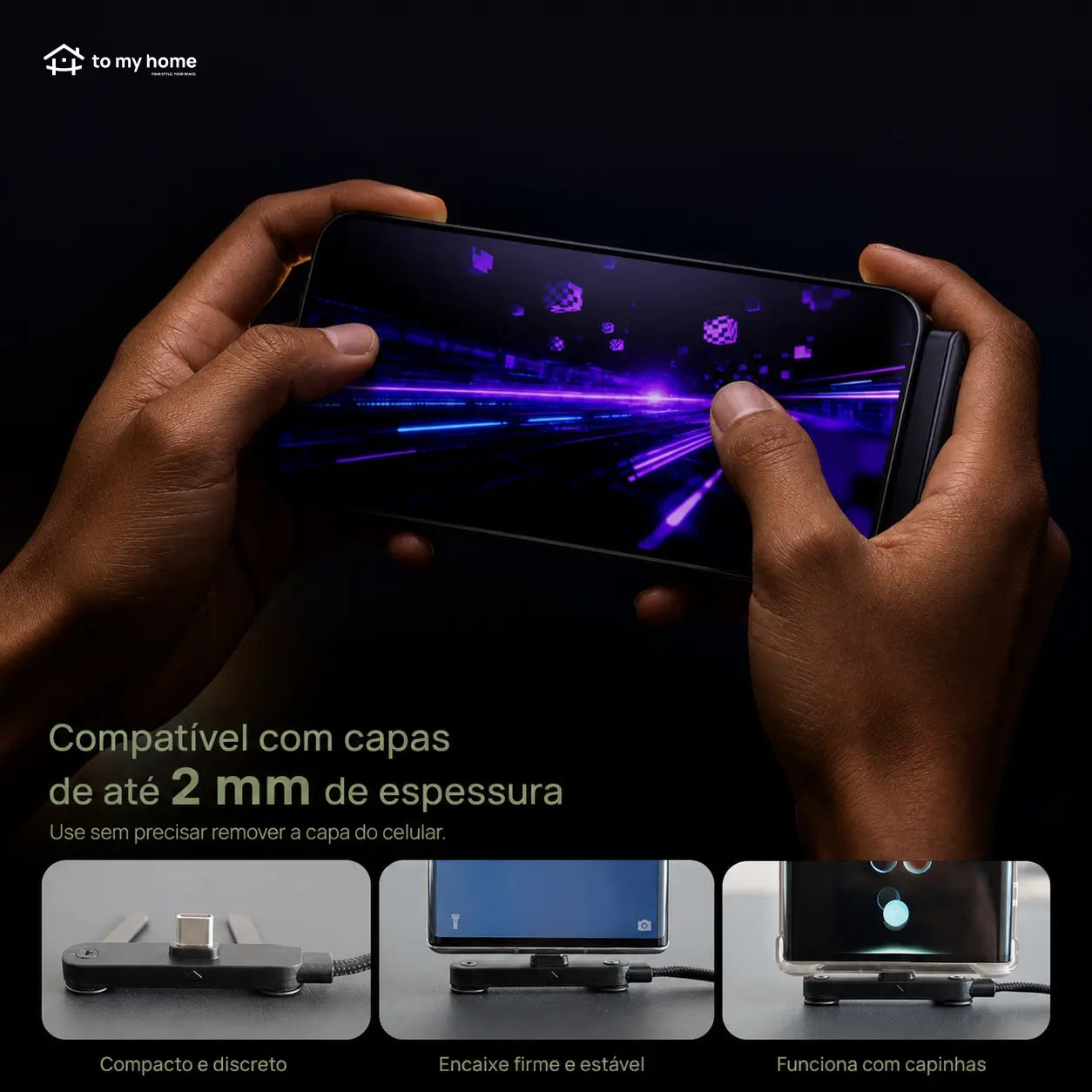 Cabo USB-C 240W com suporte invisível para celular e notebook, carga rápida 2 em 1 para jogos, escritório, viagens e carro