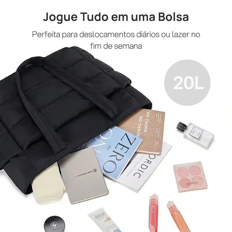 Bolsa Tote Puffy Acolchoada Feminina para Notebook, Trabalho e Viagem, Leve, Espaçosa, Resistente e com Múltiplos Compartimentos