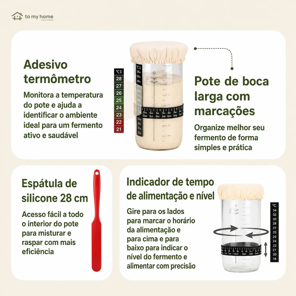 Kit completo para pão de fermentação natural com pote de vidro 1 L, cestos de silicone e acessórios para iniciantes