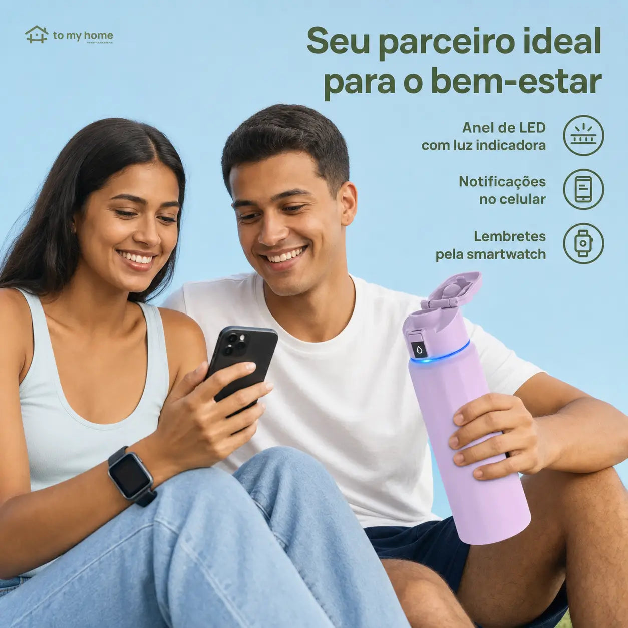 Garrafa térmica inteligente em aço inox com app, LED e lembrete de hidratação para academia, viagem e rotina diária sem vazamentos