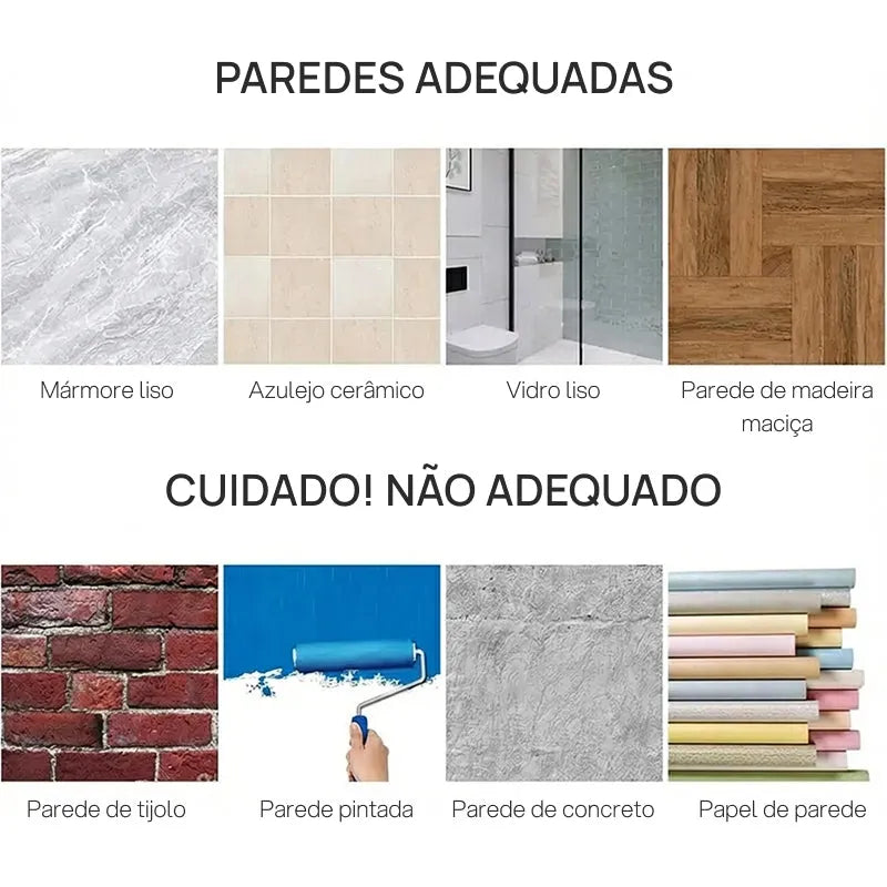 Kit 2 Ganchos de Parede com Ventosa Alta Aderência, Impermeáveis, Reutilizáveis, Resistentes e sem Perfuração para Banheiro